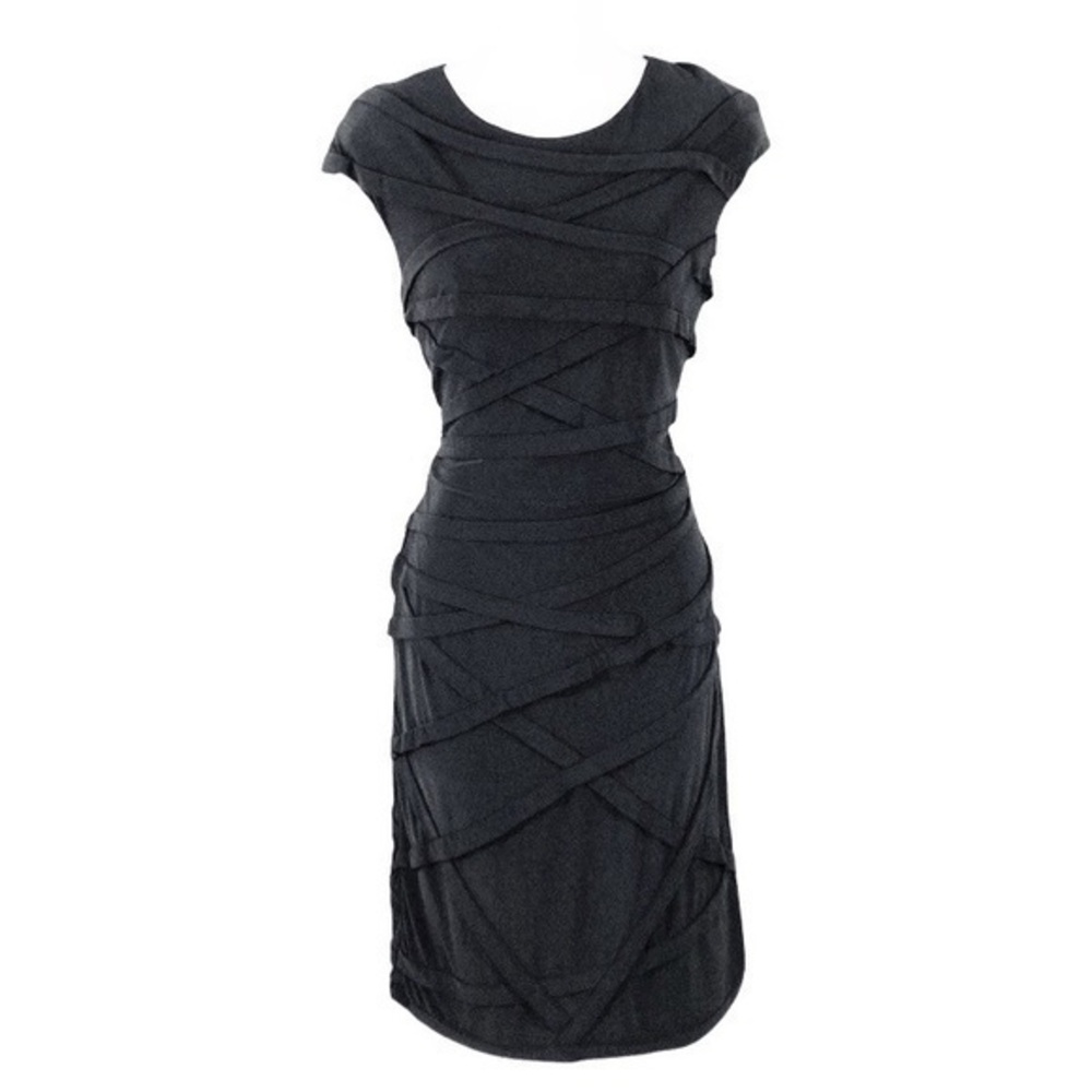 Adrianna Papell Black Cross Strap Bandage Jersey Stretch Cocktail Dress 12 L3